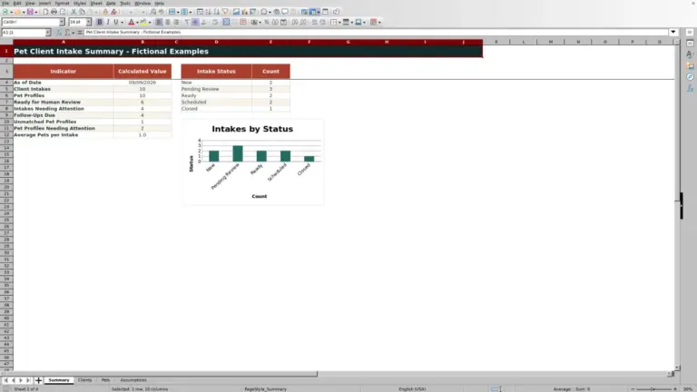 Preview of 2026 Pet Client Intake Spreadsheet for Excel