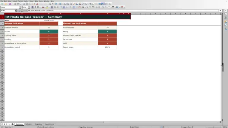 Preview of Pet Photo Release Tracker Excel Template