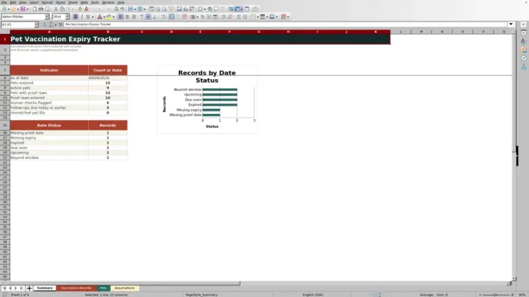 Preview of Pet Vaccination Expiry Tracker Excel Workbook (2026)